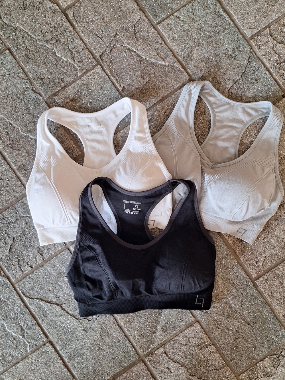 Seamless Racerback Sports Bra - Black, White & Light Gray LIKE NEW